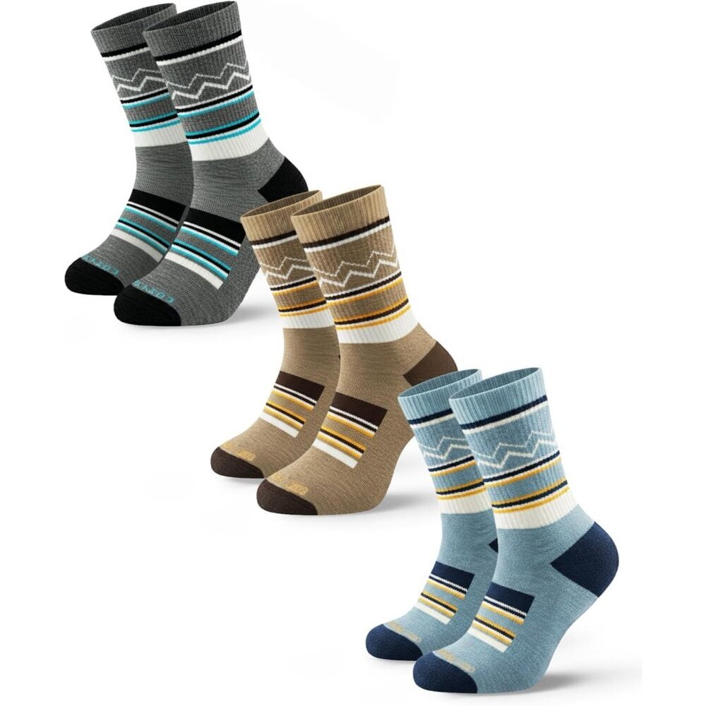 3 Pairs Merino Wool Hiking Crew Socks for Men & Women - Breathable Warm Thermal